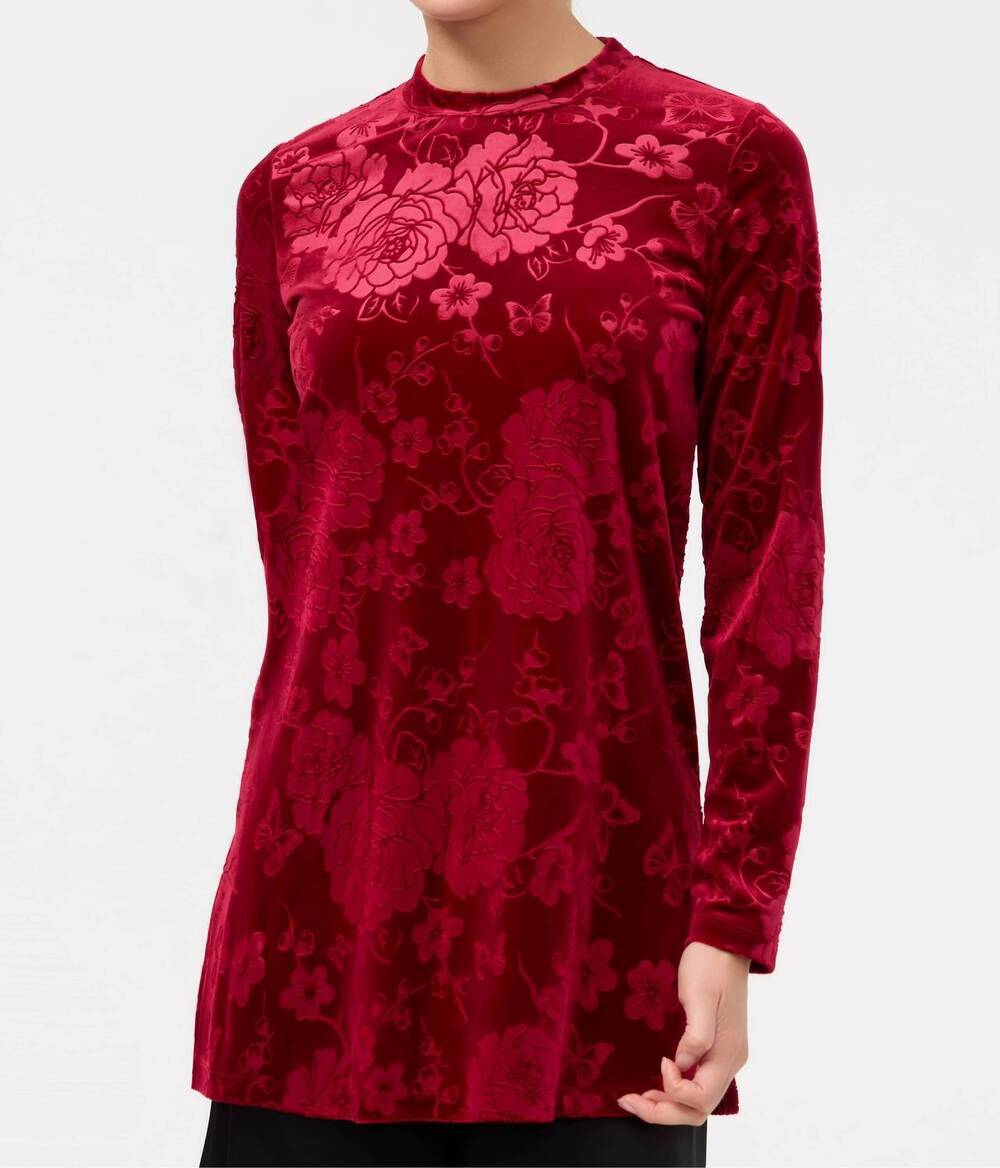 NEW JOHNNY WAS stretch velvet tunic in embossed velvet red